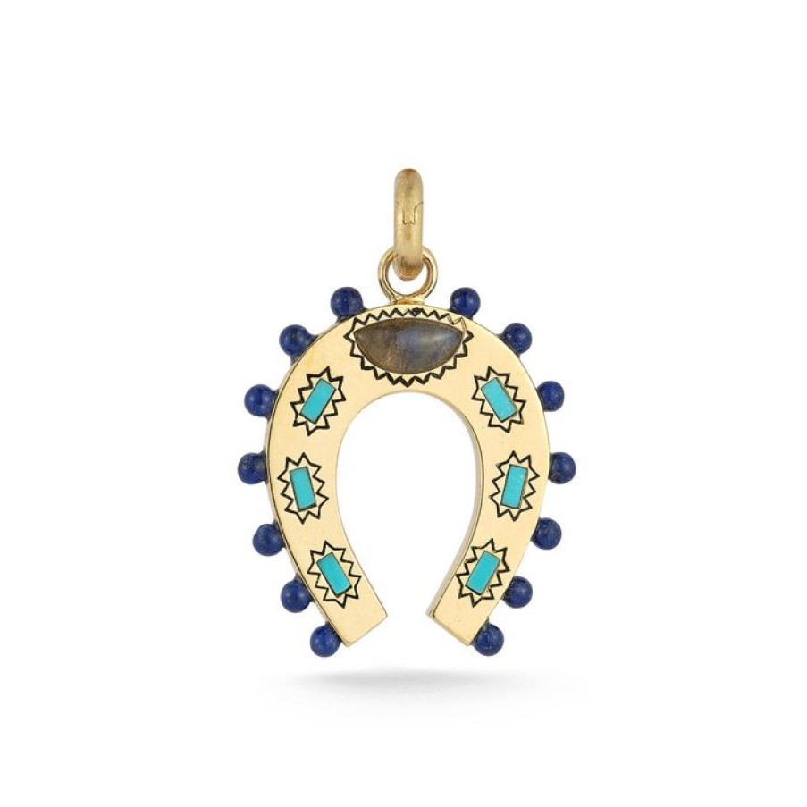 Jewelry STORROW | 14K Gold Turquoise Labradorite & Lapis Holly Horseshoe Charm