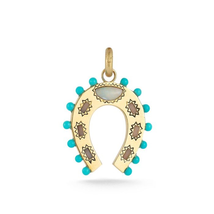 Jewelry STORROW | 14K Gold Turquoise & Opal Holly Horseshoe Charm