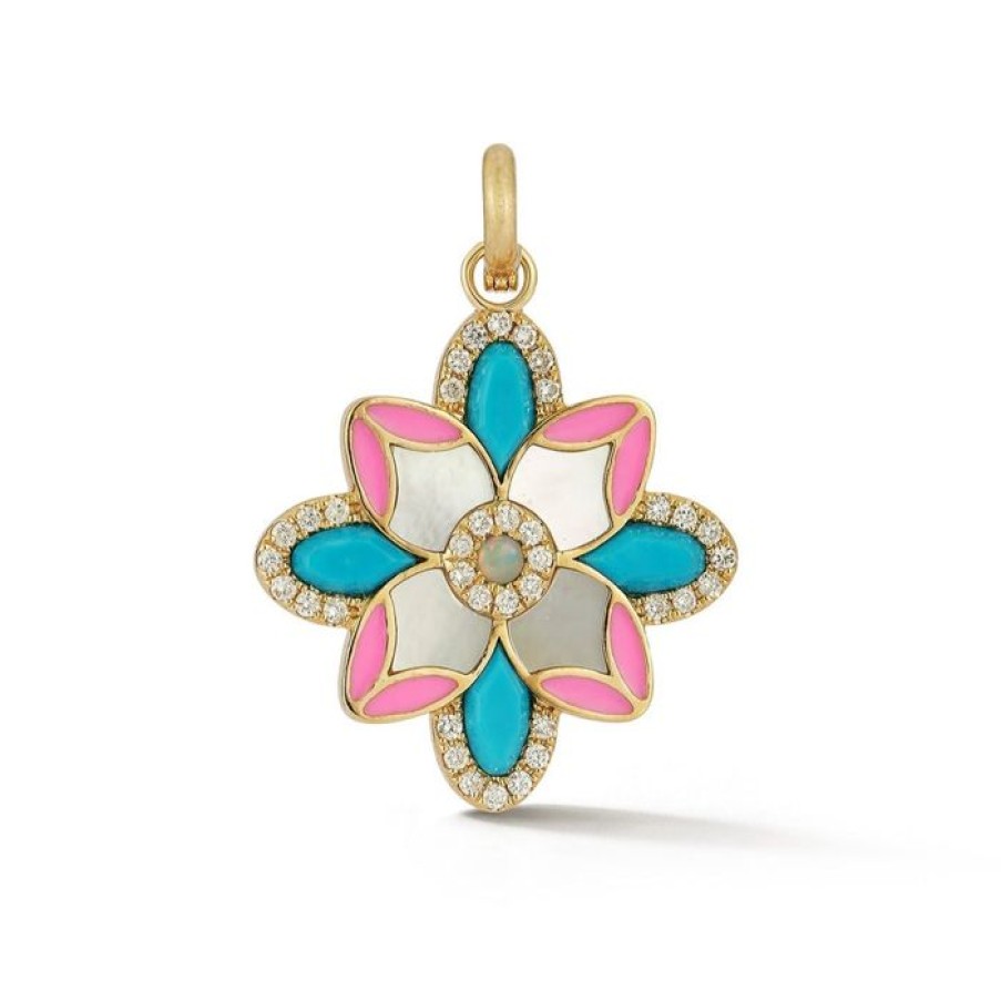 Jewelry STORROW | 14K Gold Violet Flower Mixed Stone Charm