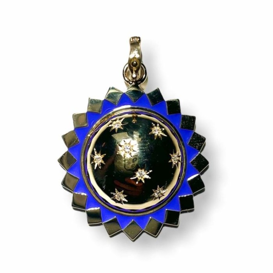 Jewelry STORROW | 14K Gold & Peri Enamel Celestial Orb Mildred Medallion