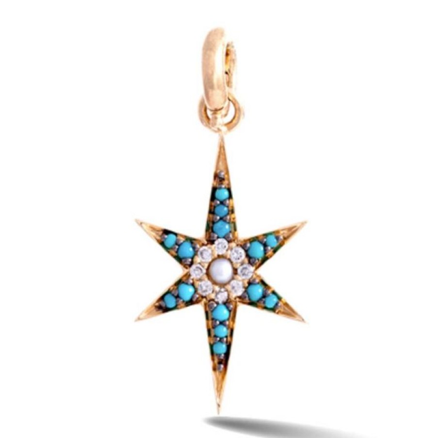 Jewelry STORROW | 14K Gold Turquoise Pearl & Diamond Large Stella Charm