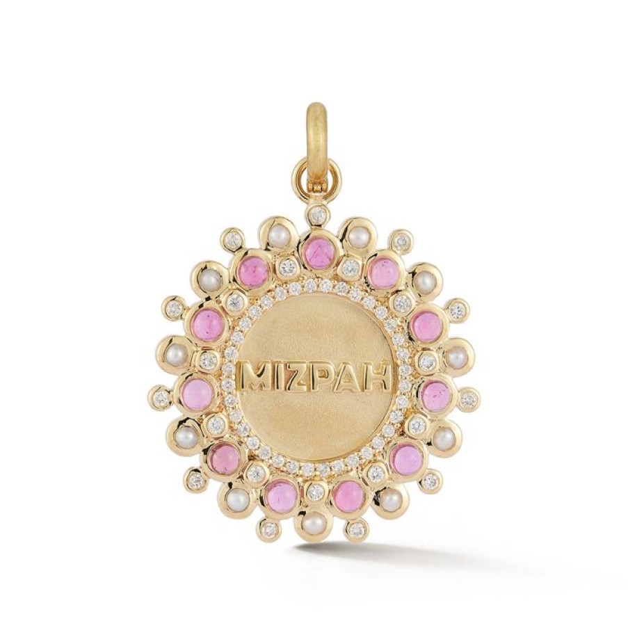 Jewelry STORROW | 14K Gold Diamond Pink Tourmaline & Pearl Mizpah Medallion