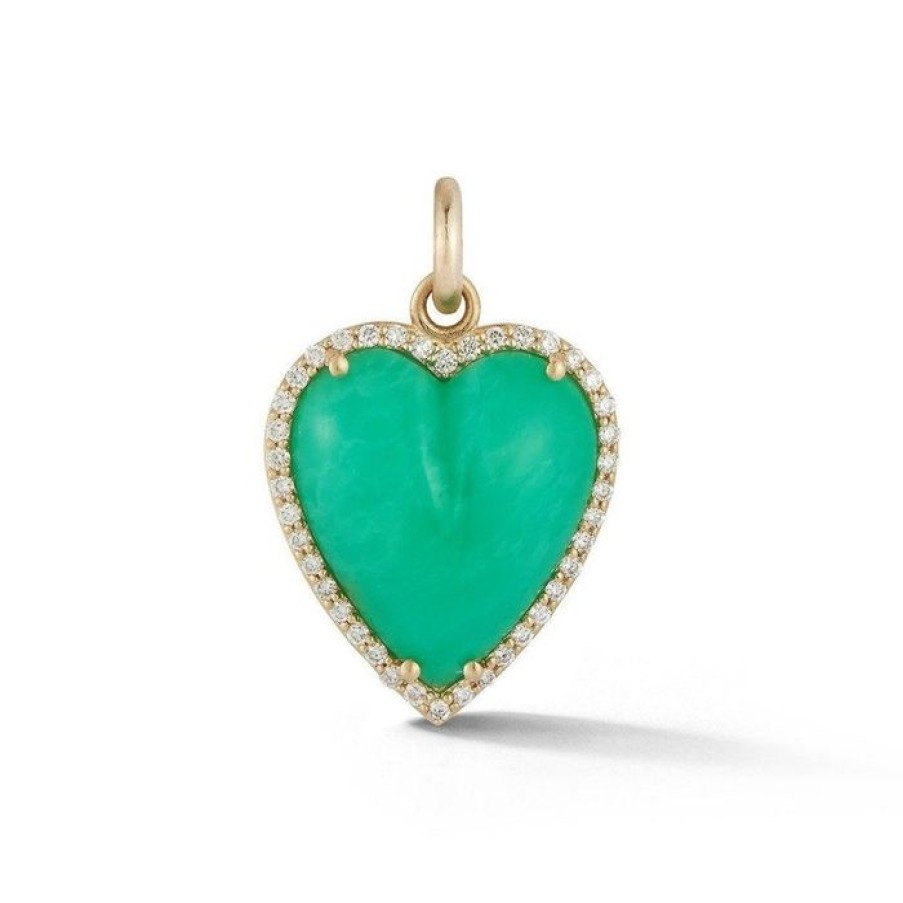 Jewelry STORROW | 14K Gold Diamond & Chrysoprase Alana Large Heart Charm