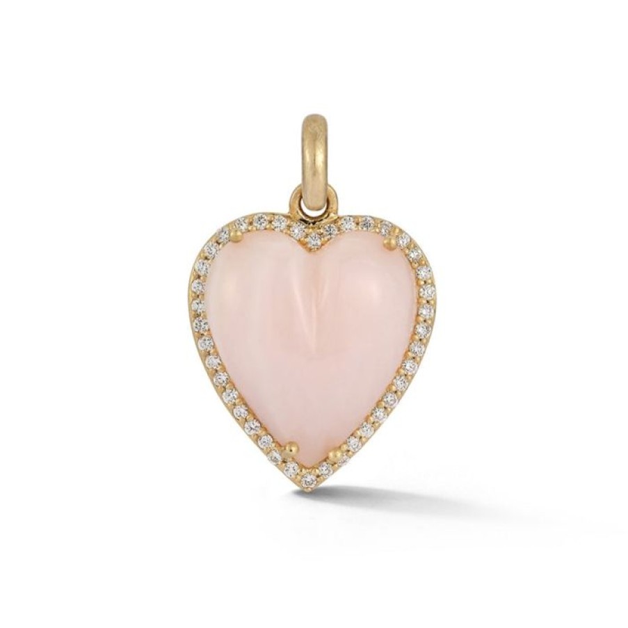 Jewelry STORROW | 14K Gold Diamond & Pink Opal Alana Large Heart Charm