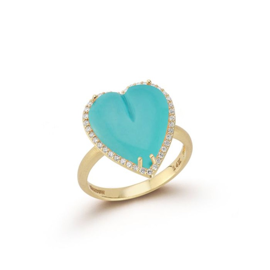 Jewelry STORROW | 14K Gold Diamond & Turquoise Alana Large Heart Ring