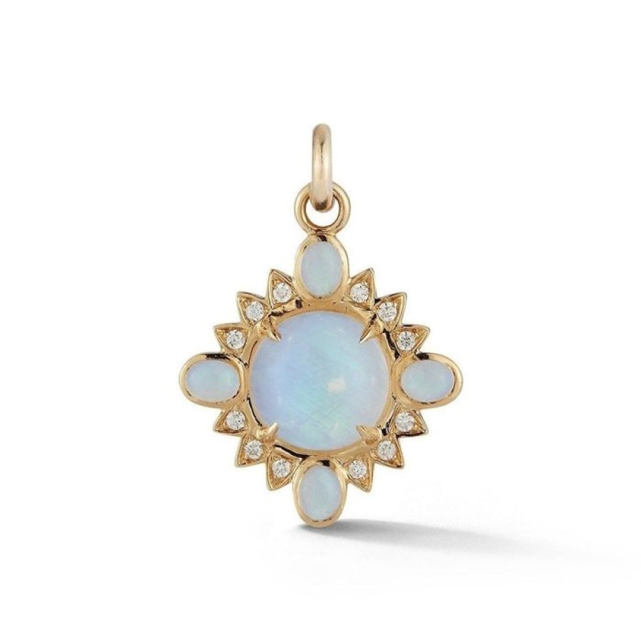 Jewelry STORROW | 14K Gold Rainbow Moonstone & Diamond Mini Nora Charm