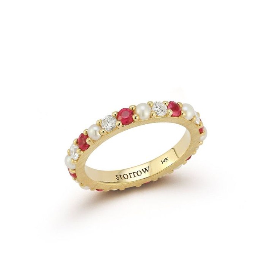 Jewelry STORROW | 14K Gold Ruby Diamond & Pearl Iris Ring