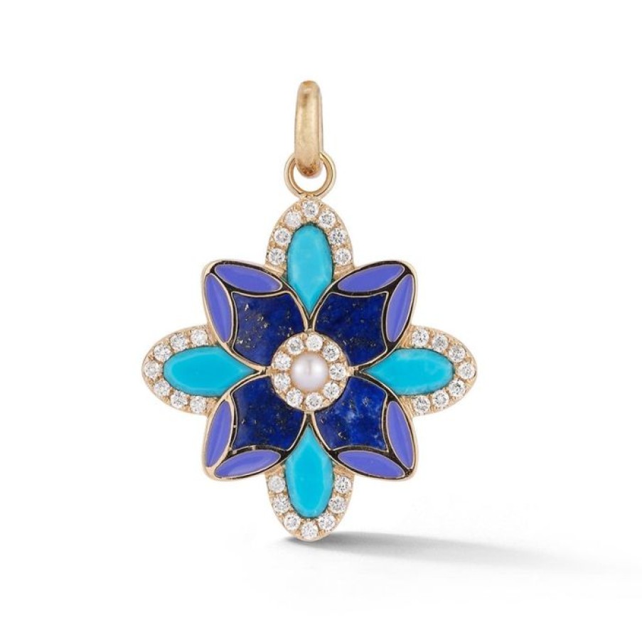 Jewelry STORROW | 14K Gold Violet Large Flower Mixed Stone Charm