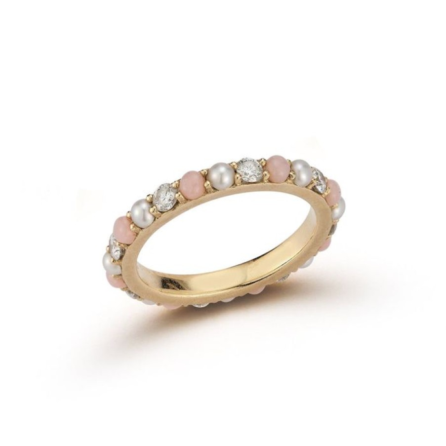 Jewelry STORROW | 14K Gold Pink Opal Diamond & Pearl Iris Ring