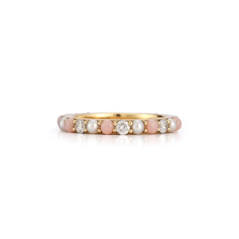 Jewelry STORROW | 14K Gold Pink Opal Diamond & Pearl Iris Ring