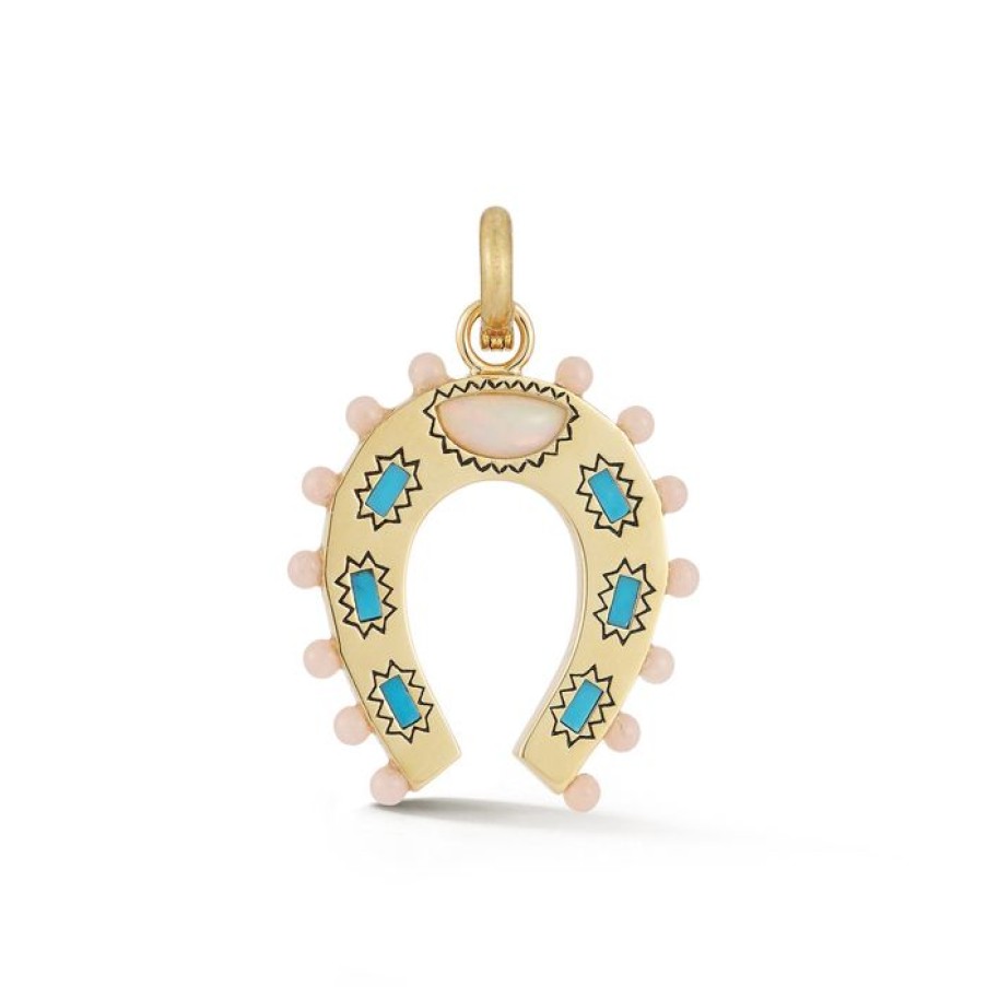 Jewelry STORROW | 14K Gold Turquoise Opal & Pink Opal Holly Horseshoe Charm