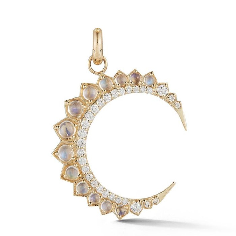 Jewelry STORROW | 14K Gold Diamond & Rainbow Moonstone Crescent Moon Estelle Charm