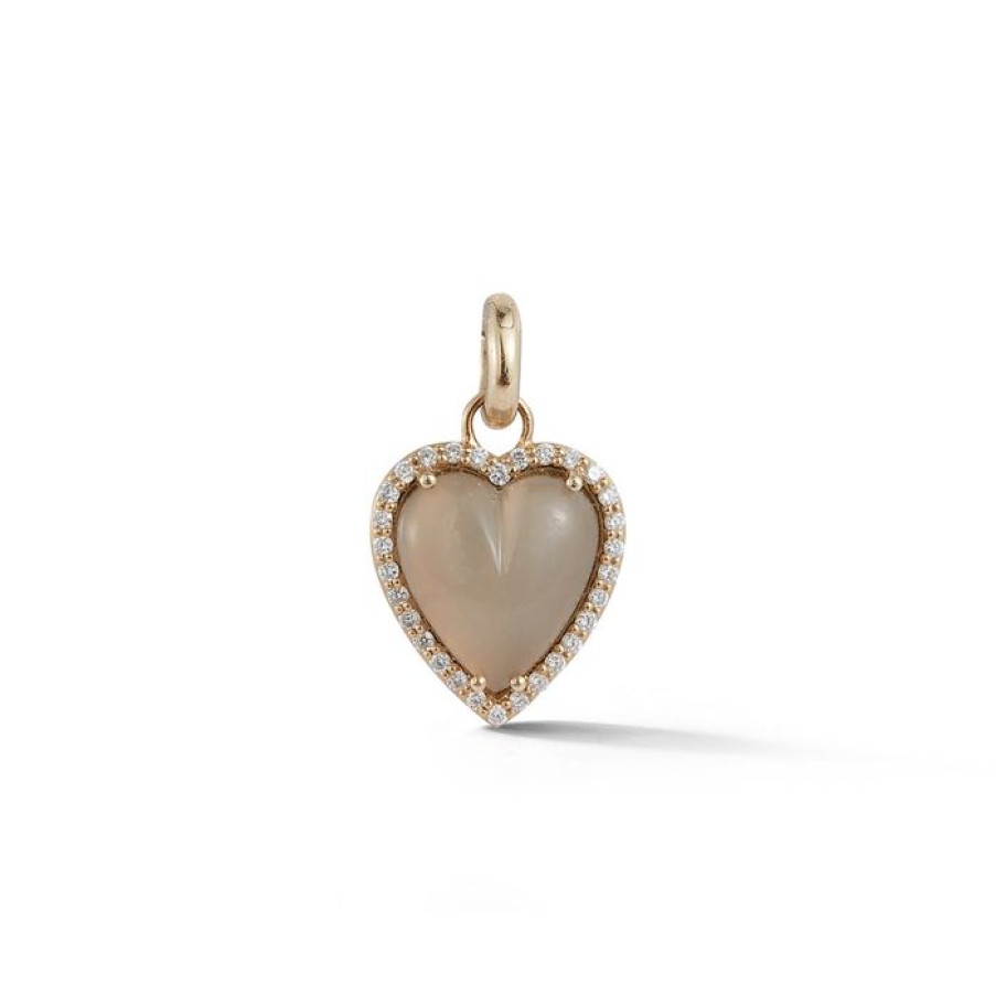 Jewelry STORROW | 14K Gold Diamond & Grey Moonstone Alana Heart Charm