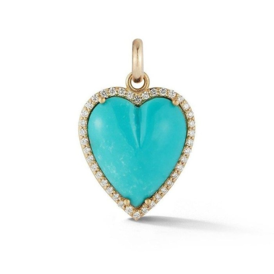 Jewelry STORROW | 14K Gold Diamond & Turquoise Alana Large Heart Charm