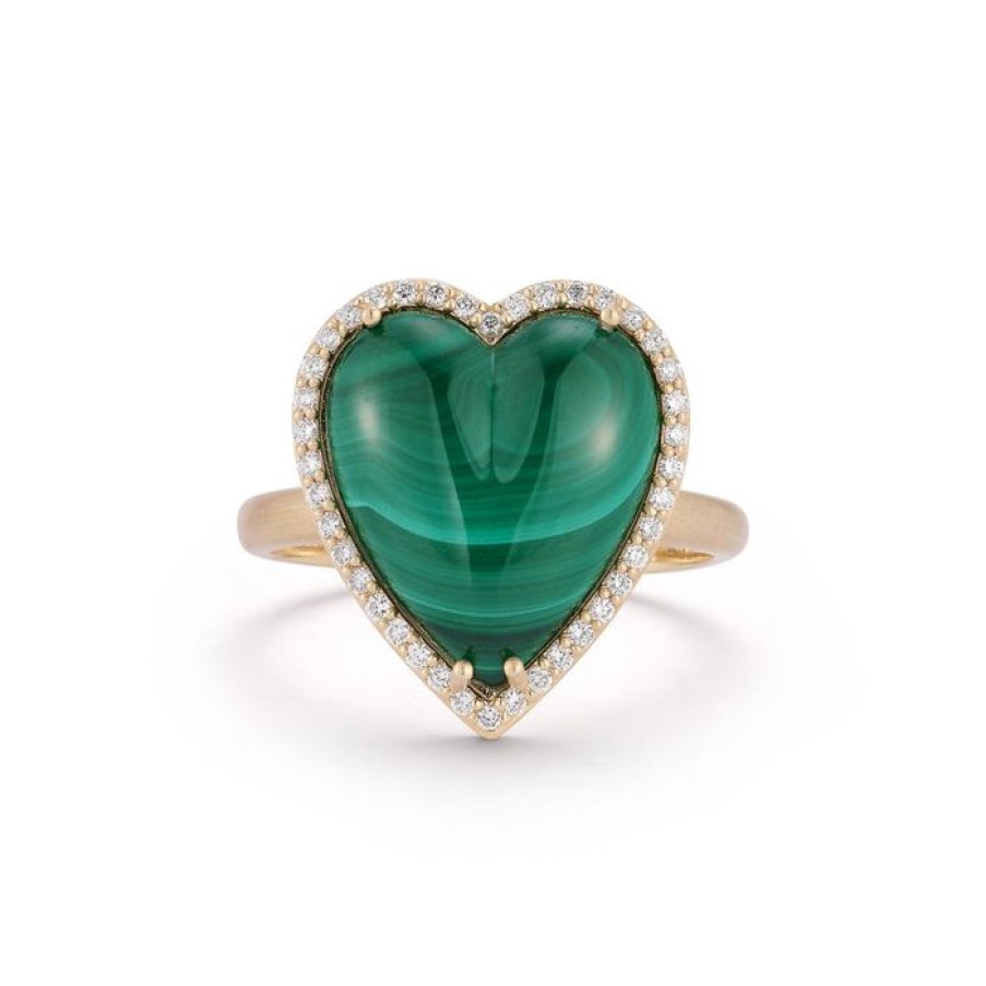 Jewelry STORROW | 14K Gold Diamond & Malachite Alana Large Heart Ring