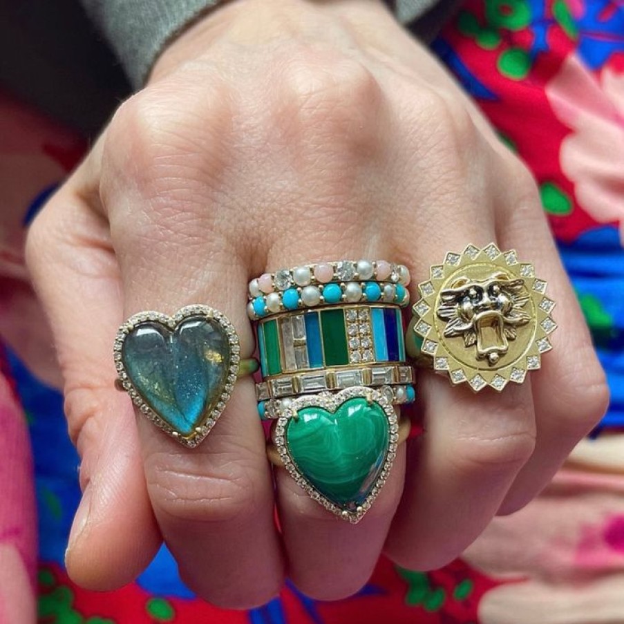 Jewelry STORROW | 14K Gold Diamond & Malachite Alana Large Heart Ring