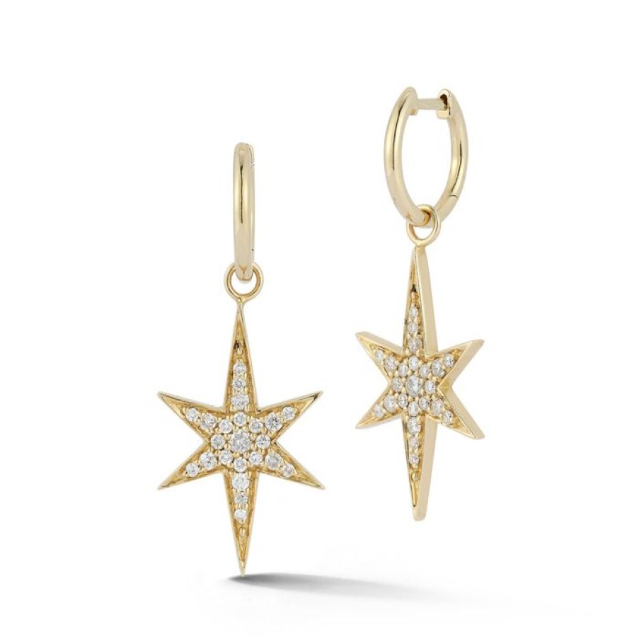 Jewelry STORROW | 14K Gold & Diamond Large Stella Star Huggie Earrings