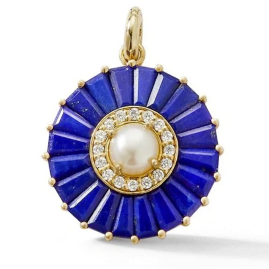 Jewelry STORROW | 14K Gold Lapis Diamond & Pearl Emily Large Charm