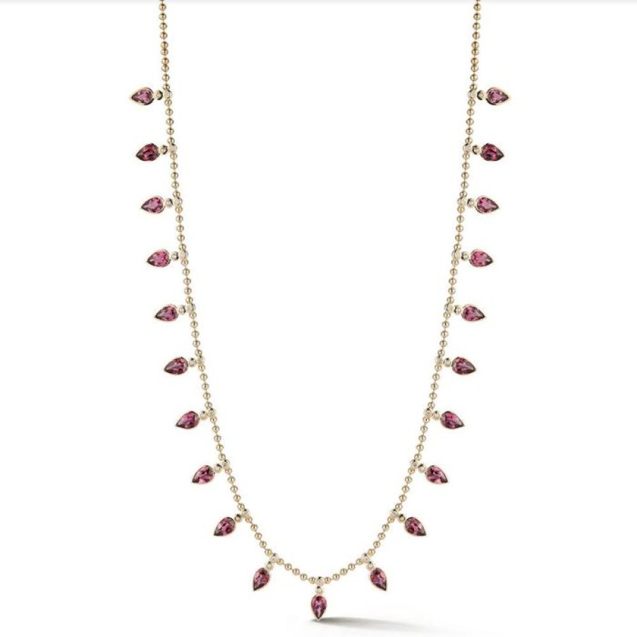 Jewelry STORROW | 14K Gold Diamond & Pink Garnet 16" 2Mm Beaded Ball Emma Necklace