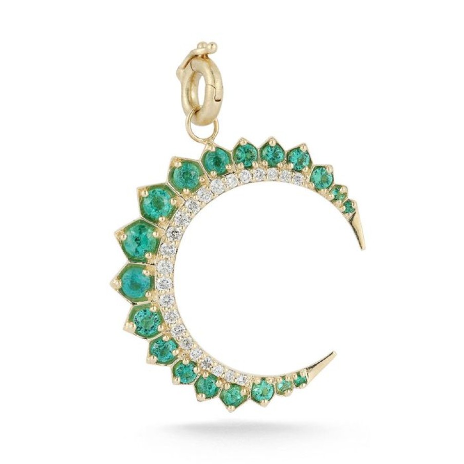 Jewelry STORROW | 14K Gold Diamond & Emerald Crescent Moon Estelle Charm