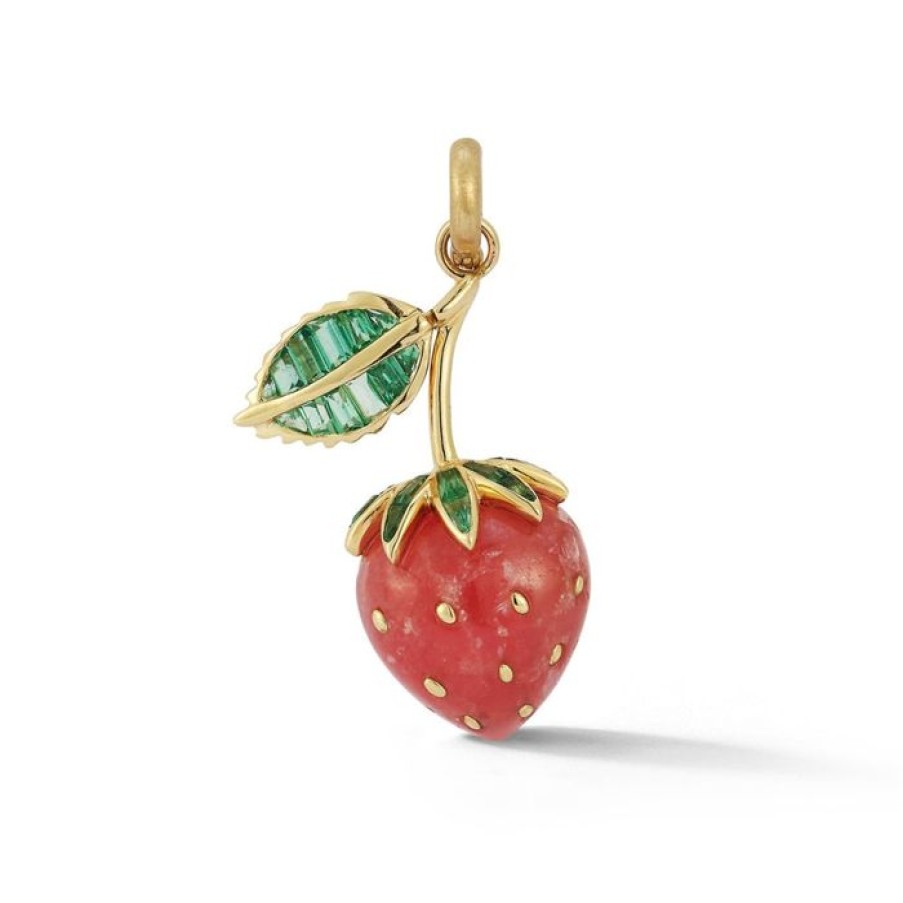 Jewelry STORROW | 14K Gold Emerald & Rhodochrosite Sweet Strawberry Charm