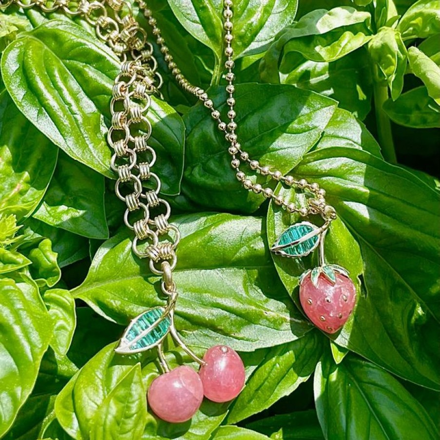 Jewelry STORROW | 14K Gold Emerald & Rhodochrosite Sweet Strawberry Charm