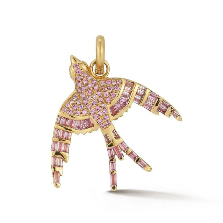 Jewelry STORROW | 14K Gold & Pink Sapphire Evelyn Bird Charm