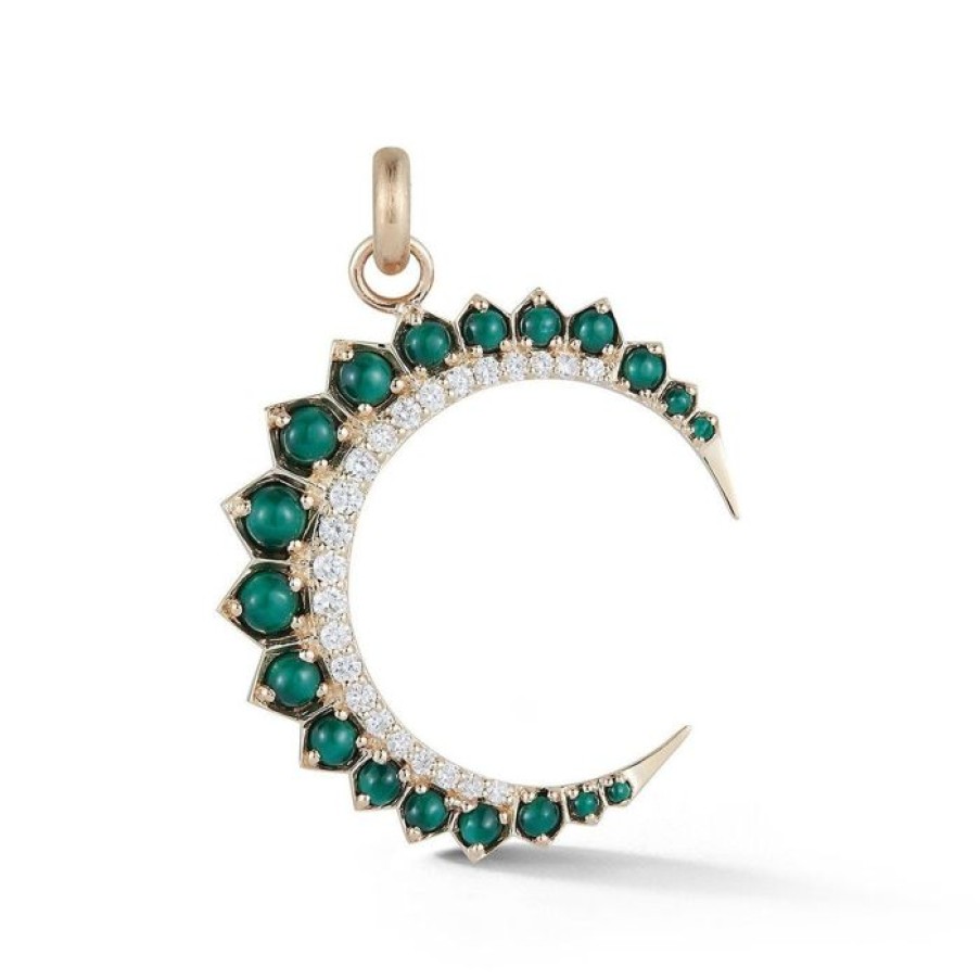 Jewelry STORROW | 14K Gold Diamond & Malachite Crescent Moon Estelle Charm