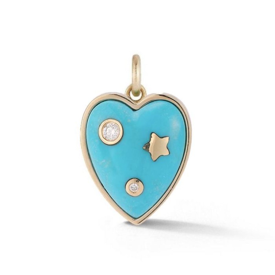 Jewelry STORROW | 14K Gold & Turquoise Anne Diamond Heart Charm