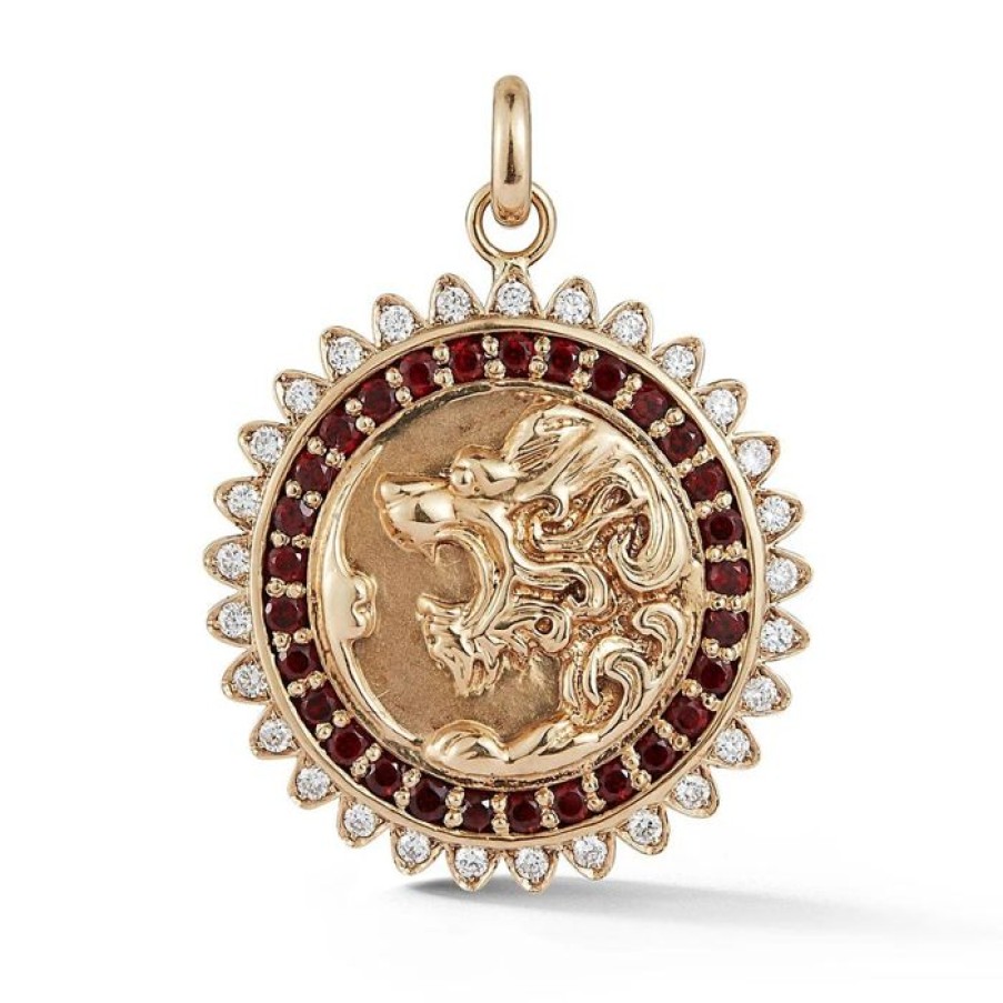 Jewelry STORROW | 14K Gold Diamond & Garnet Victorian Lion Marion Medallion