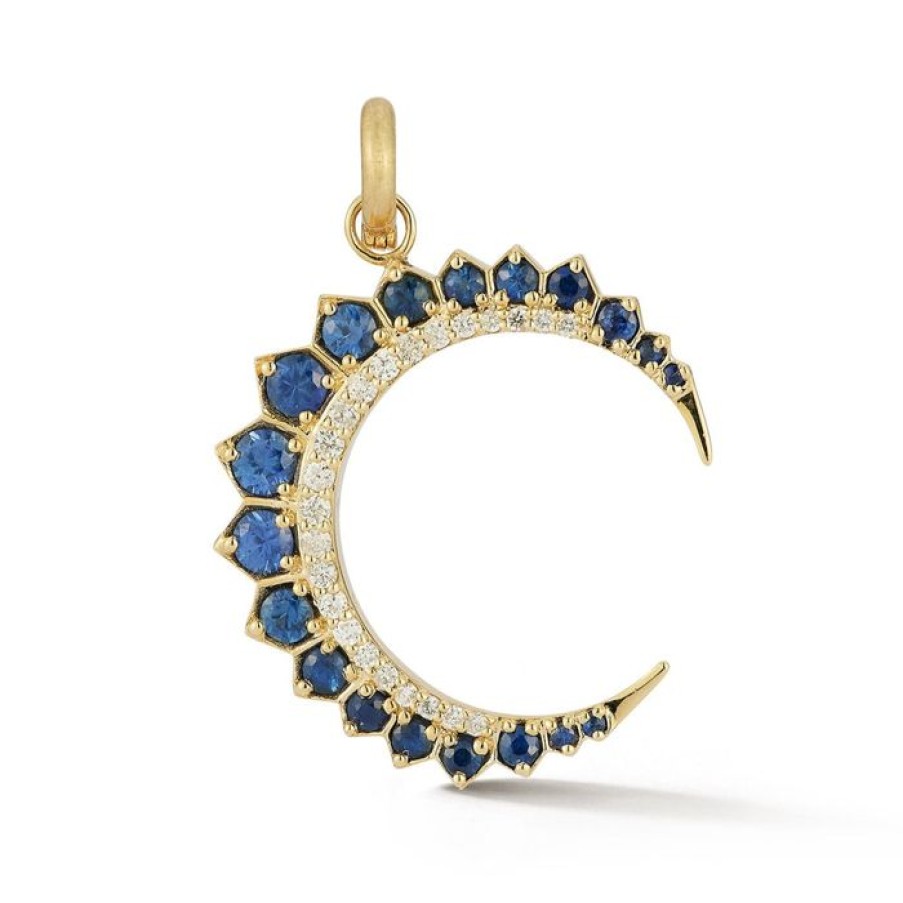 Jewelry STORROW | 14K Gold Diamond & Blue Sapphire Crescent Moon Estelle Charm