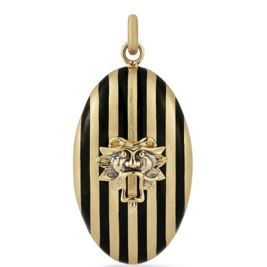 Jewelry STORROW | 14K Gold & Black Enamel Guardian Lion Lynn Locket