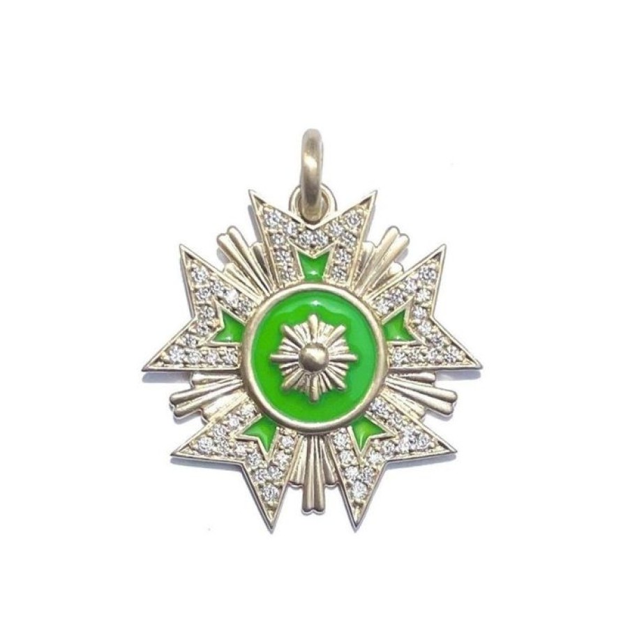 Jewelry STORROW | 14K Gold White Diamond & Bright Green Enamel Florence Charm