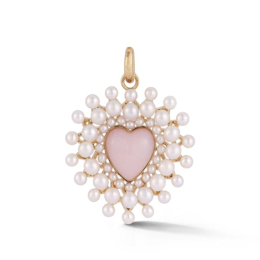 Jewelry STORROW | 14K Gold Pink Opal & Pearl Cluster Juliana Heart Charm