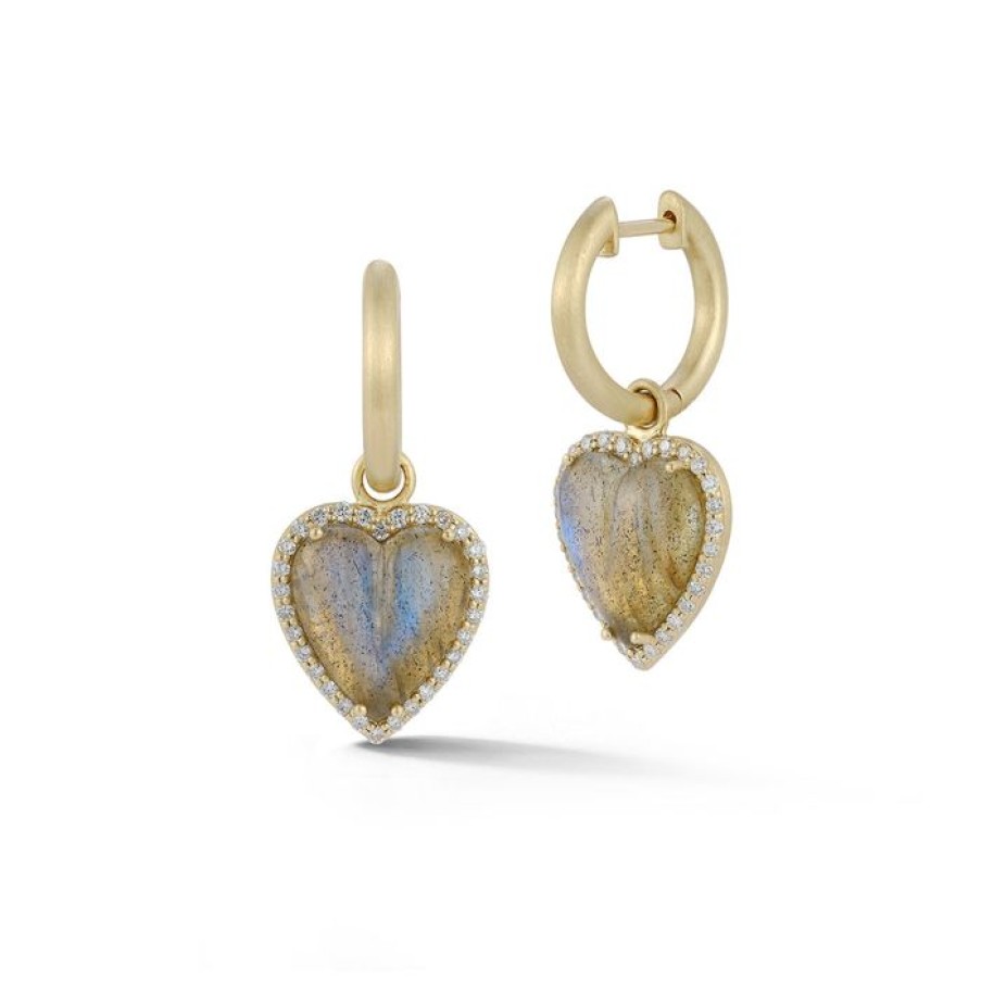 Jewelry STORROW | 14K Gold & Labradorite Alana Small Diamond Heart Huggie Earrings