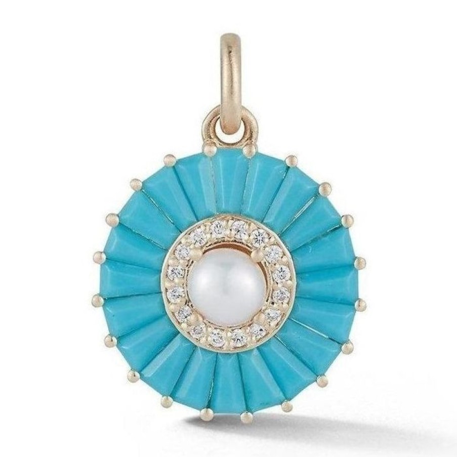 Jewelry STORROW | 14K Gold Turquoise Diamond & Pearl Emily Large Charm