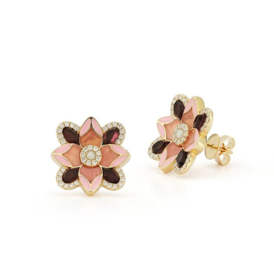 Jewelry STORROW | 14K Gold Violet Stud Mixed Stone & Enamel Earrings