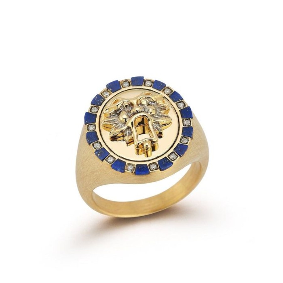 Jewelry STORROW | 14K Gold Lapis Diamond Lottie Lion Ring