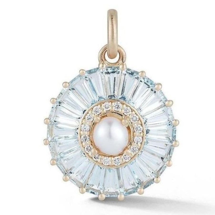 Jewelry STORROW | 14K Gold Aquamarine Diamond & Pearl Emily Large Charm