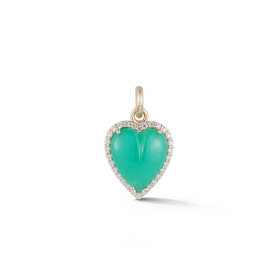 Jewelry STORROW | 14K Gold Diamond & Chrysoprase Alana Heart Charm