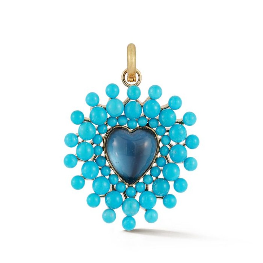 Jewelry STORROW | 14K Gold London Blue Topaz & Turquoise Cluster Juliana Heart Charm