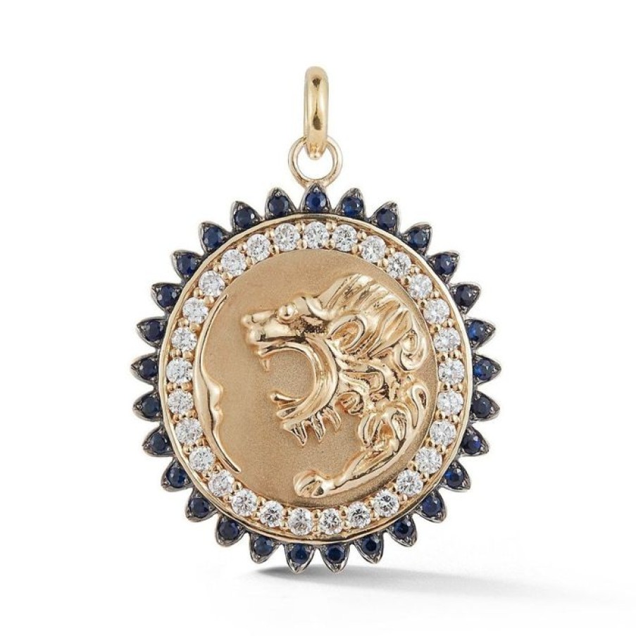 Jewelry STORROW | 14K Gold Sapphire & Diamond Victorian Lion Marion Medallion