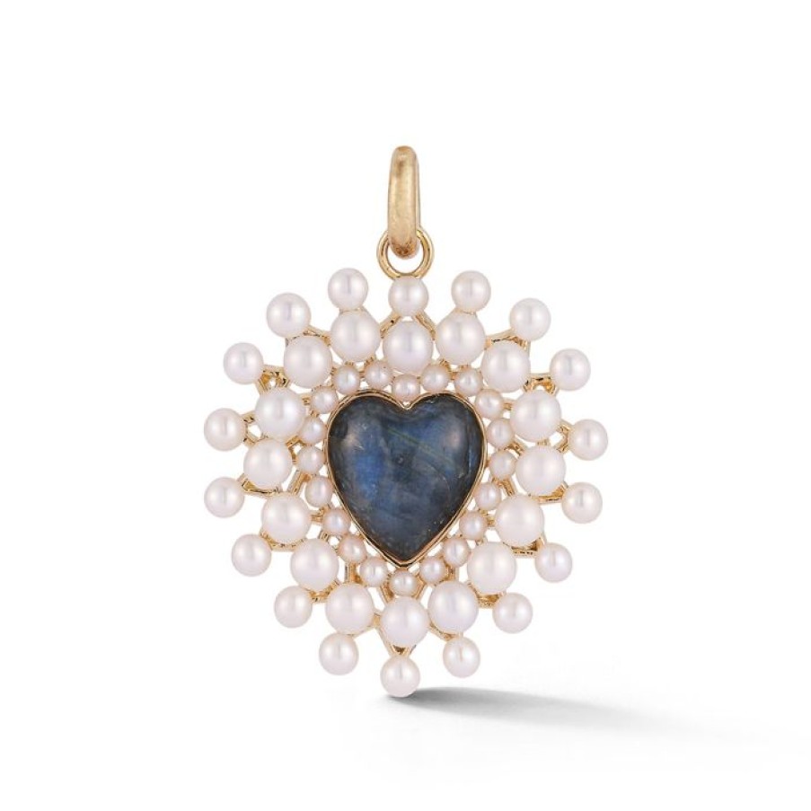 Jewelry STORROW | 14K Gold Labradorite & Pearl Cluster Juliana Heart Charm