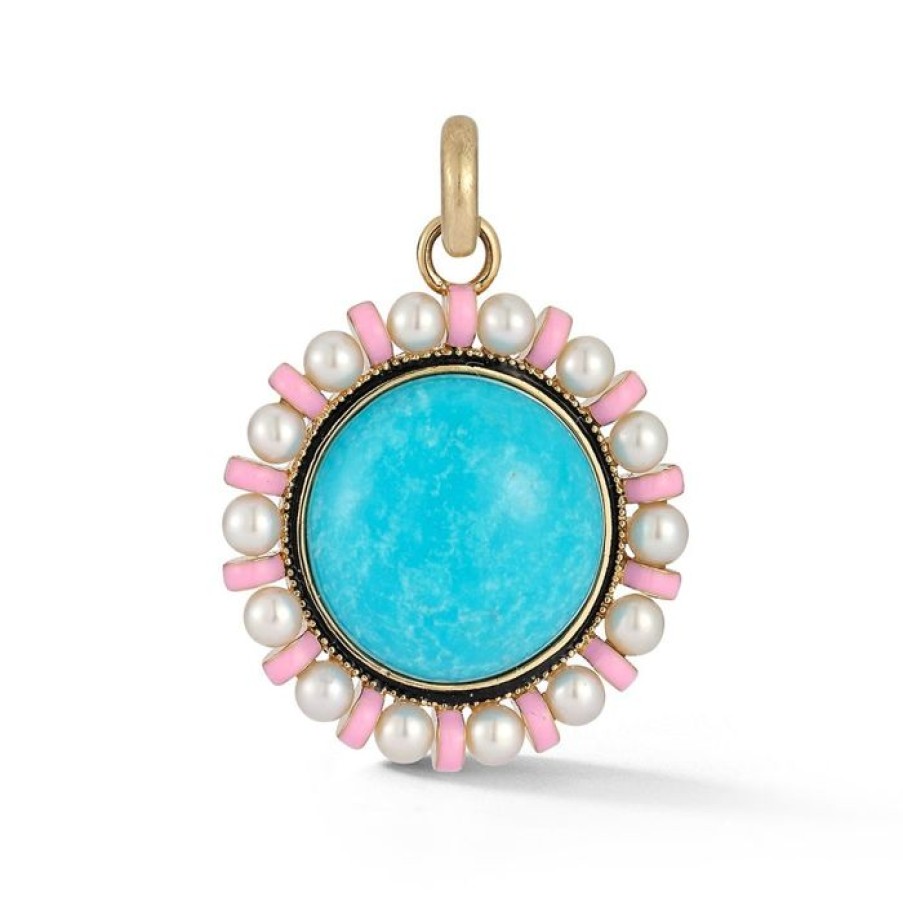 Jewelry STORROW | 14K Gold Turquoise Pearl & Pink Enamel Libby Charm