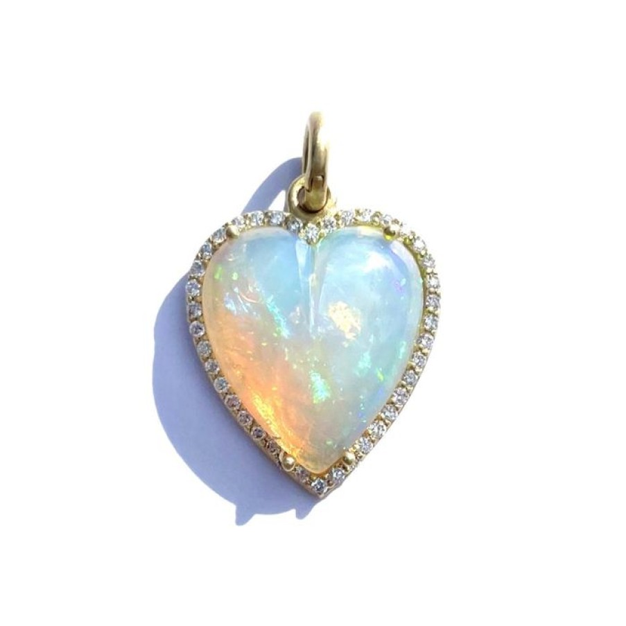 Jewelry STORROW | 14K Gold Diamond & Opal Alana Large Heart Charm