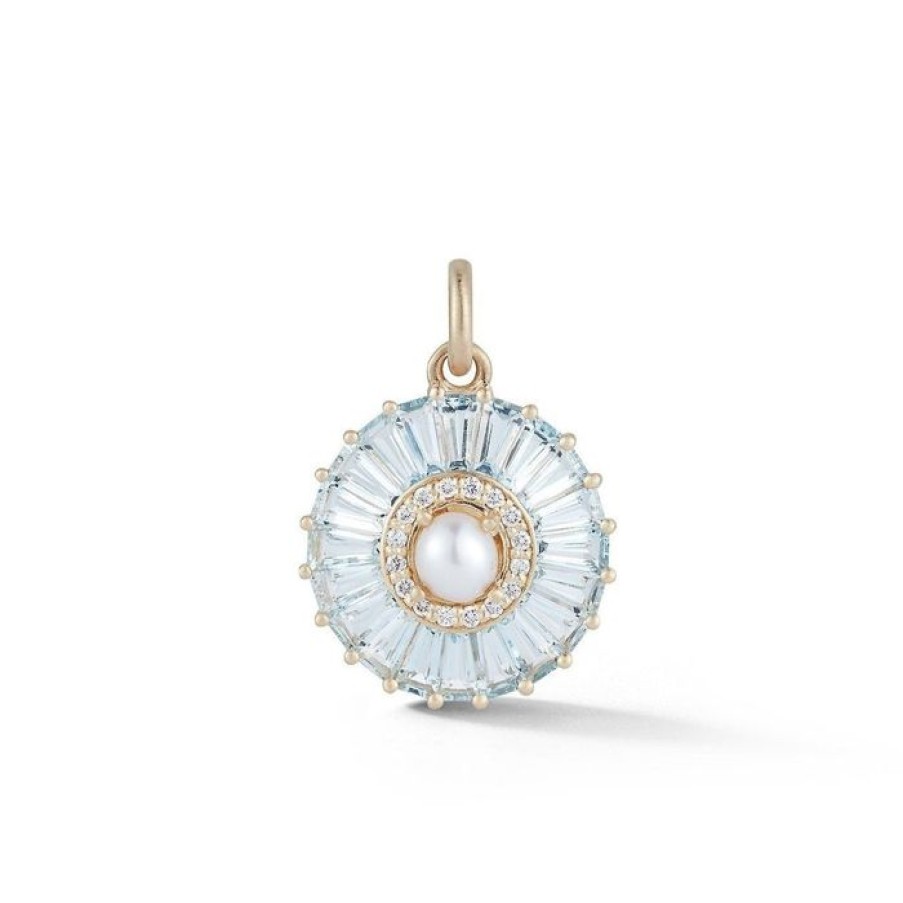 Jewelry STORROW | 14K Gold Aquamarine Diamond & Pearl Emily Charm