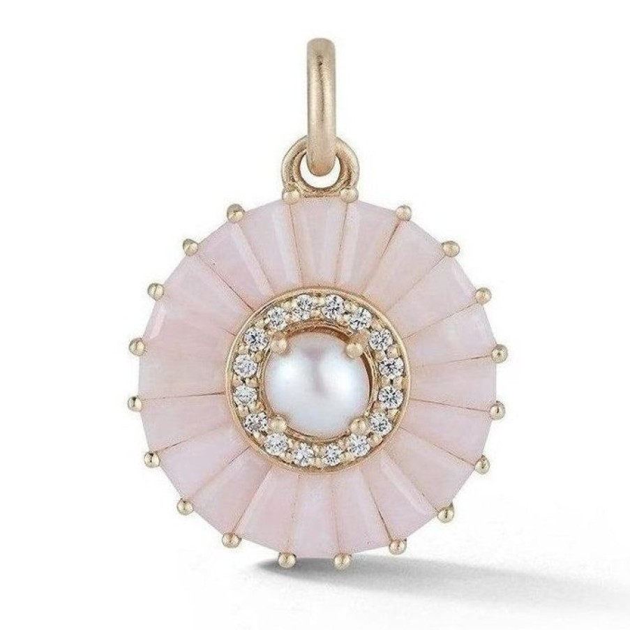 Jewelry STORROW | 14K Gold Pink Opal Diamond & Pearl Emily Large Charm