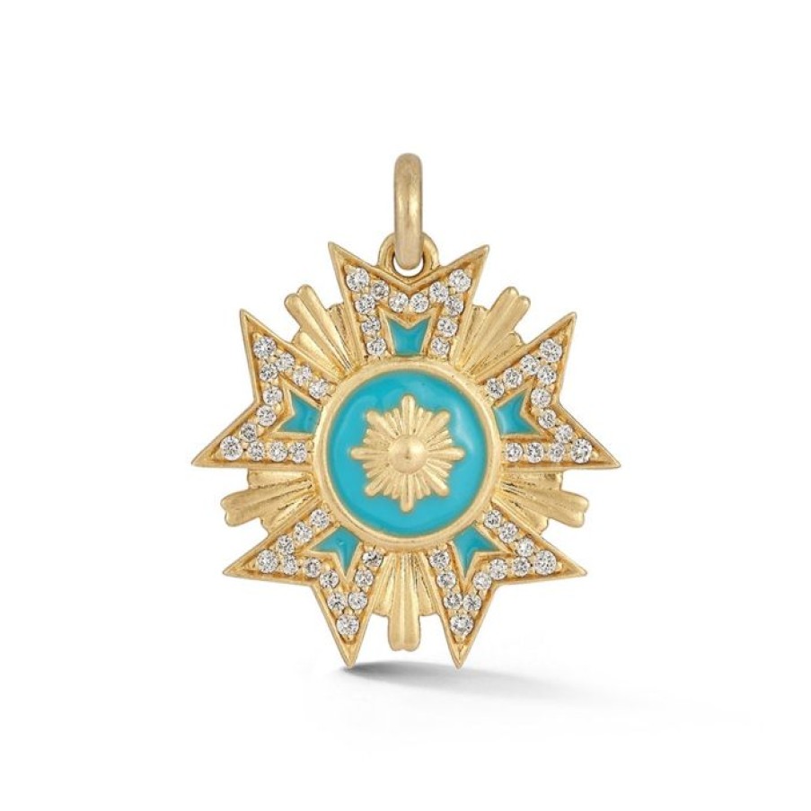 Jewelry STORROW | 14K Gold White Diamond & Turquoise Blue Enamel Florence Charm