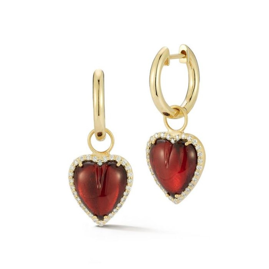 Jewelry STORROW | 14K Gold & Garnet Alana Diamond Heart Huggie Earrings