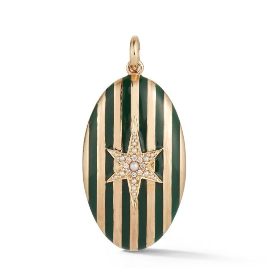 Jewelry STORROW | 14K Gold Gemstone & Green Enamel Lillian Locket